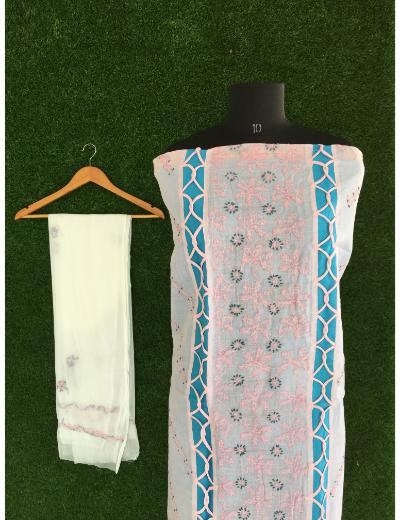 Chhangamal Hand Embroidered Sky Blue Colour Cotton Chikankari Suit Piece
