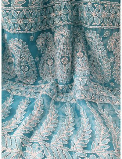 Chhangamal Hand Embroidered Sky Blue Colour Georgette Chikankari Saree