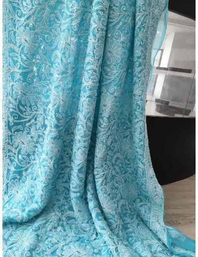 Chhangamal Hand Embroidered Sky Blue Colour Georgette Chikankari Saree