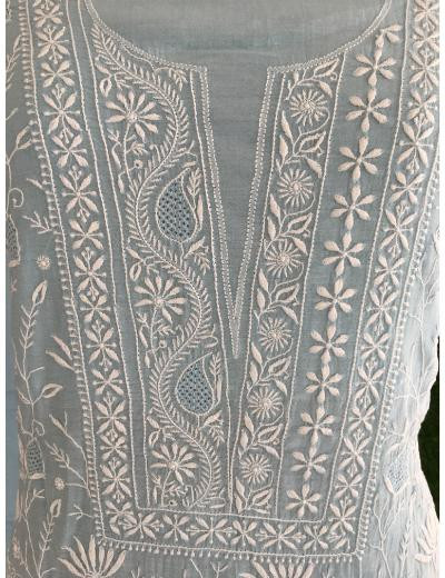 Chhangamal Hand Embroidered Sky Blue Colour Mul Chanderi Chikankari Kurta Dupatta Piece