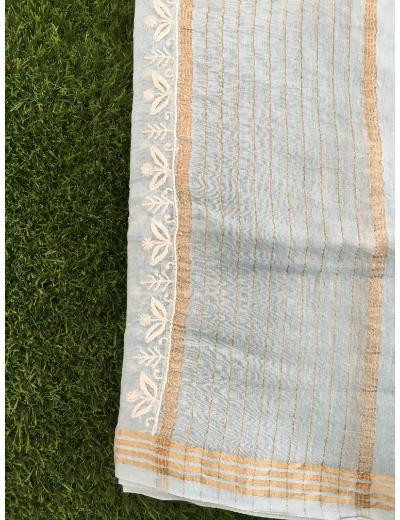 Chhangamal Hand Embroidered Sky Blue Colour Mul Chanderi Chikankari Kurta Dupatta Piece