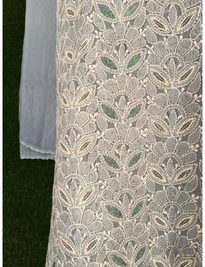 Chhangamal Hand Embroidered Slate Grey Colour Cotton Chikankari Suit Piece