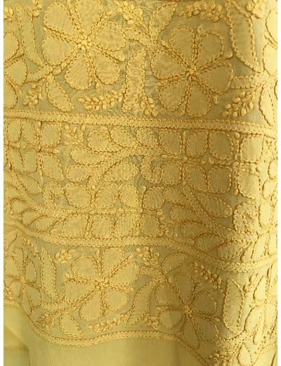 Chhangamal Hand Embroidered Sunshin Yellow Colour Pure Georgette Chikankari Kurta Piece