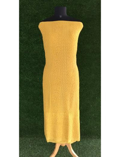 Chhangamal Hand Embroidered Sunshin Yellow Colour Pure Georgette Chikankari Kurta Piece