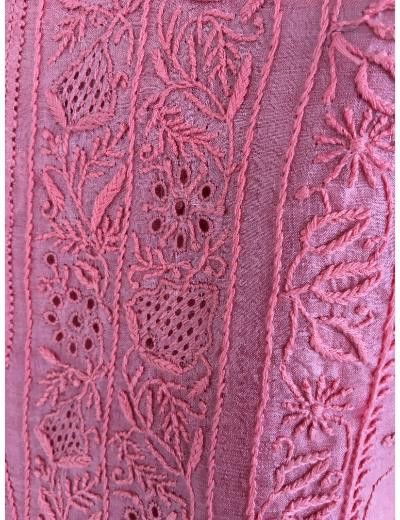 Chhangamal Hand Embroidered Tomato Pink Colour Silk Chikankari Suit