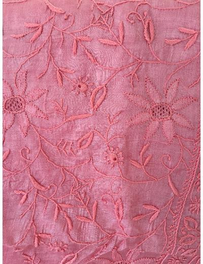 Chhangamal Hand Embroidered Tomato Pink Colour Silk Chikankari Suit