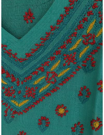 Chhangamal Hand Embroidered Turquoise Colour Cotton Chikankari Top