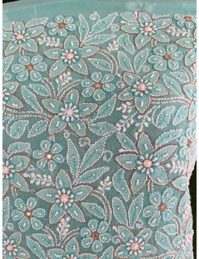 Chhangamal Hand Embroidered Turquoise Yellow Colour Pure Georgette Chikankari Kurta Piece