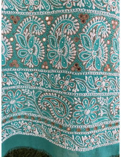 Chhangamal Hand Embroidered Turquoise Yellow Colour Pure Georgette Chikankari Kurta Piece