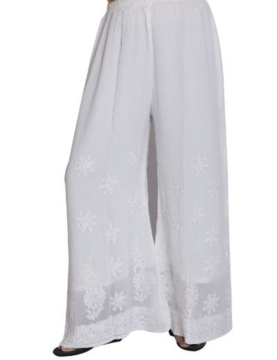 Chhangamal Hand Embroidered Viscous Chikankari Sharara With Muqaish