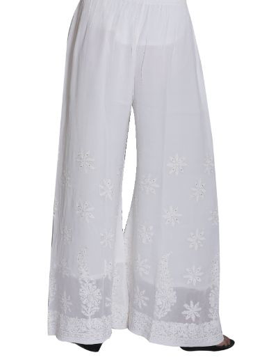 Chhangamal Hand Embroidered Viscous Chikankari Sharara With Muqaish