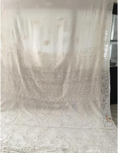 Chhangamal Hand Embroidered White  Colour Pure Georgette  Chikankari Saree Piece