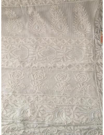 Chhangamal Hand Embroidered White  Colour Pure Georgette  Chikankari Saree Piece