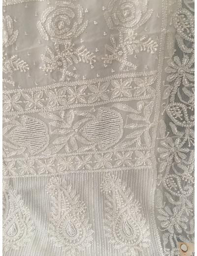 Chhangamal Hand Embroidered White  Colour Pure Georgette  Chikankari Saree Piece