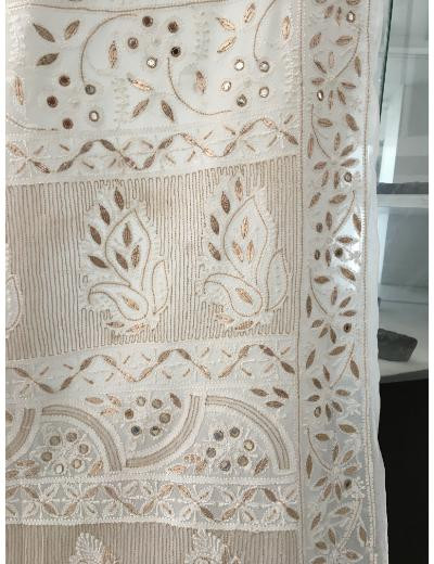 Chhangamal Hand Embroidered White  Colour Pure Georgette  Chikankari Saree Piece