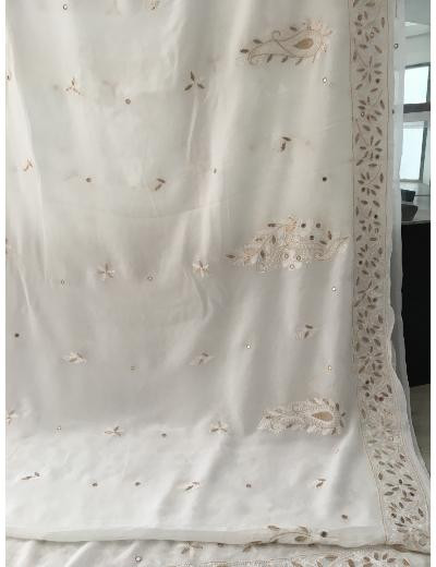 Chhangamal Hand Embroidered White  Colour Pure Georgette  Chikankari Saree Piece