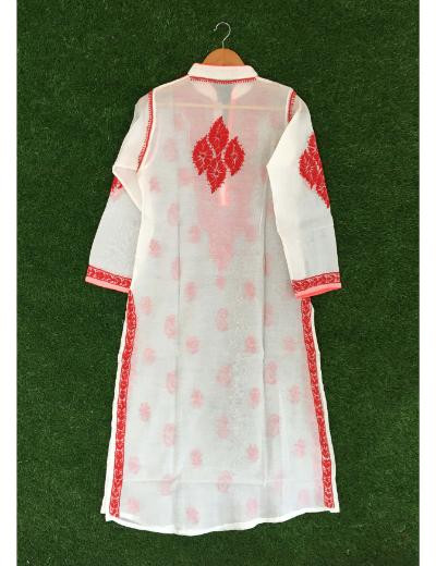 Chhangamal Hand Embroidered White Colour Chanderi Chikankari kurti