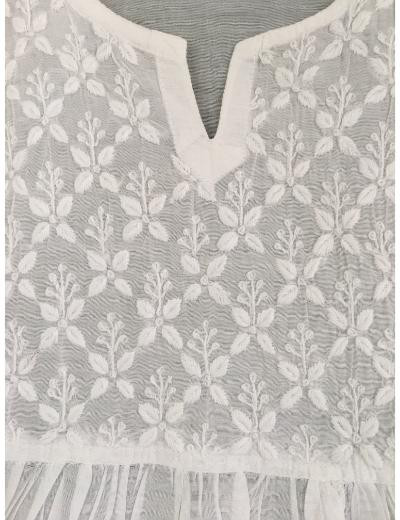 Chhangamal Hand Embroidered White Colour Chanderi Chikankari Top