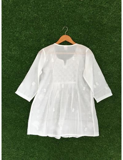 Chhangamal Hand Embroidered White Colour Chanderi Chikankari Top