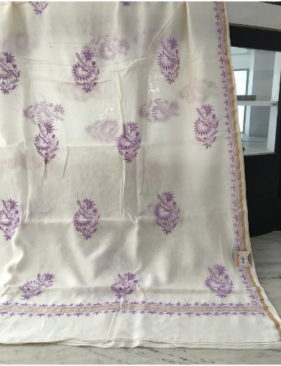 Chhangamal Hand Embroidered White Colour Chanderi Silk Chikankari Saree