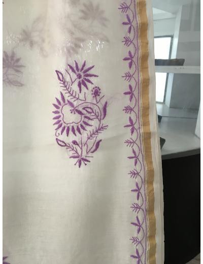 Chhangamal Hand Embroidered White Colour Chanderi Silk Chikankari Saree
