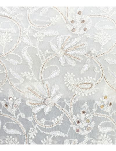 Chhangamal Hand Embroidered White Colour Chikankari Pure Georgette Unstitched Kurta Length