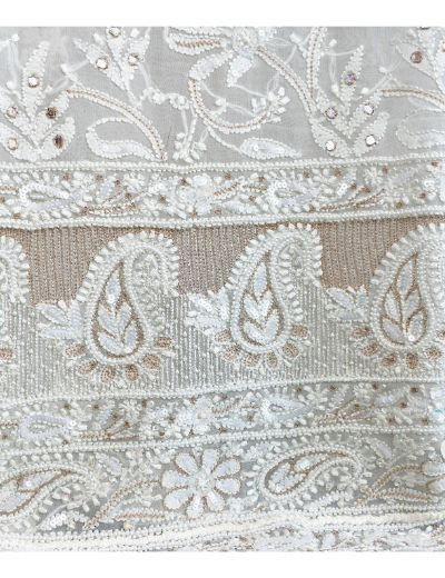 Chhangamal Hand Embroidered White Colour Chikankari Pure Georgette Unstitched Kurta Length