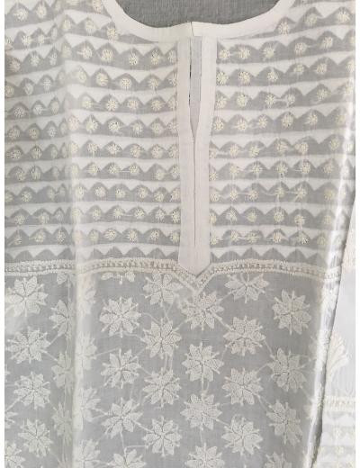Chhangamal Hand Embroidered White Colour Cotton Chikankari Kurti