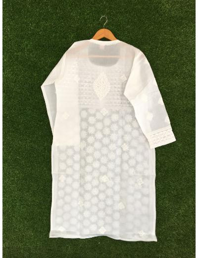 Chhangamal Hand Embroidered White Colour Cotton Chikankari Kurti
