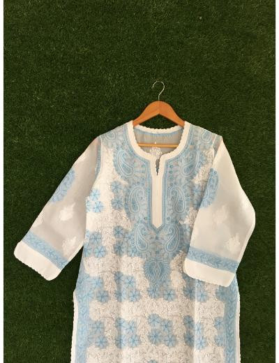 Chhangamal Hand Embroidered White Colour Cotton Chikankari kurti