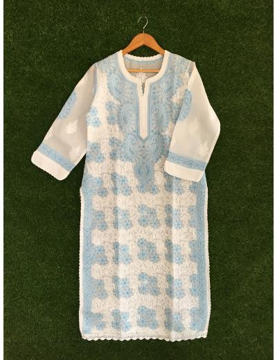 Chhangamal Hand Embroidered White Colour Cotton Chikankari kurti