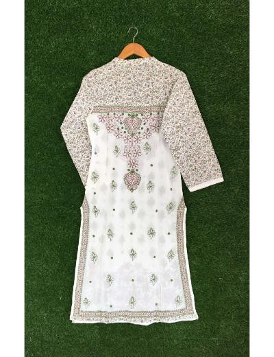 Chhangamal Hand Embroidered White Colour Cotton Chikankari Kurti
