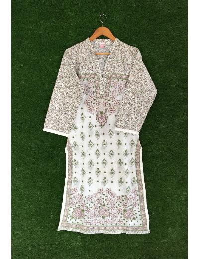 Chhangamal Hand Embroidered White Colour Cotton Chikankari Kurti
