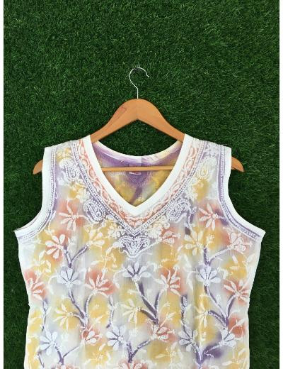 Chhangamal Hand Embroidered White Colour Cotton Chikankari Kurti