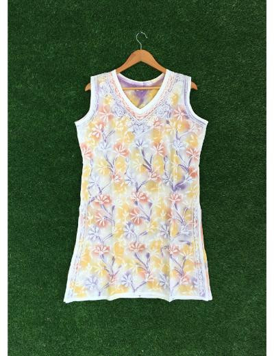 Chhangamal Hand Embroidered White Colour Cotton Chikankari Kurti