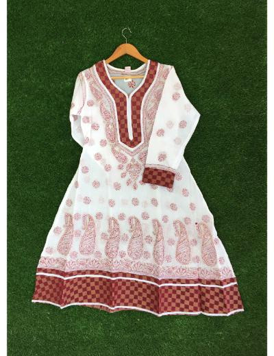 Chhangamal Hand Embroidered White Colour Cotton Chikankari Kurti