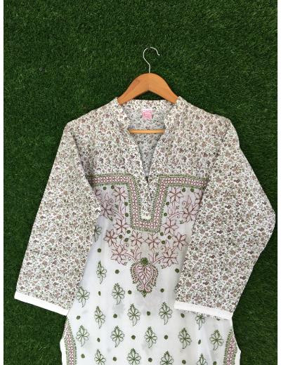Chhangamal Hand Embroidered White Colour Cotton Chikankari Kurti