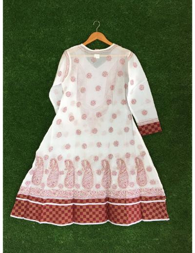 Chhangamal Hand Embroidered White Colour Cotton Chikankari Kurti