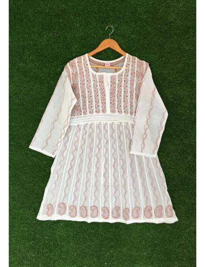 Chhangamal Hand Embroidered White Colour Cotton Chikankari Kurti
