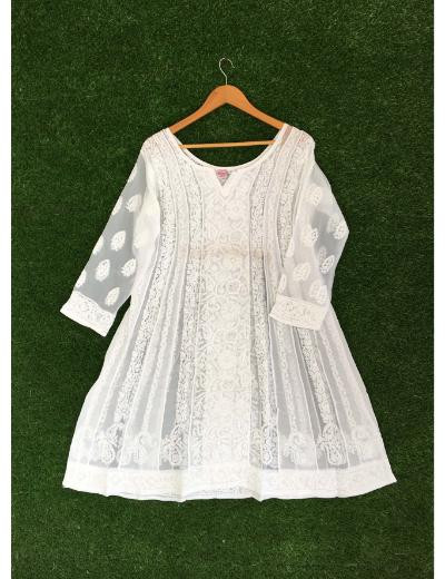 Chhangamal Hand Embroidered White Colour Cotton Chikankari Kurti