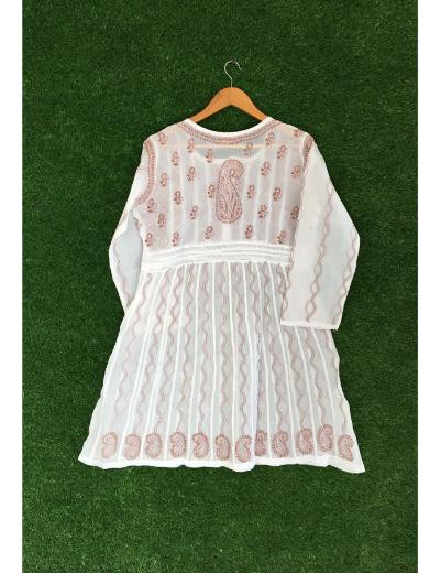 Chhangamal Hand Embroidered White Colour Cotton Chikankari Kurti