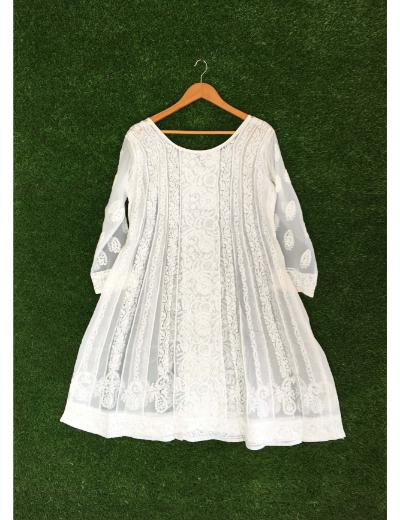 Chhangamal Hand Embroidered White Colour Cotton Chikankari Kurti