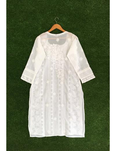 Chhangamal Hand Embroidered White Colour Cotton Chikankari Kurti Piece