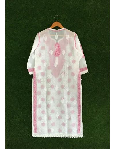 Chhangamal Hand Embroidered White Colour Cotton Chikankari Kurti Piece