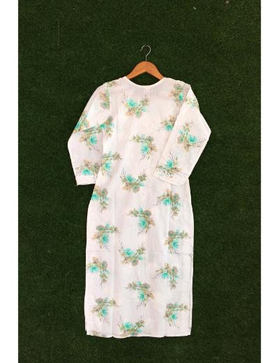 Chhangamal Hand Embroidered White Colour Cotton Chikankari Kurti Piece