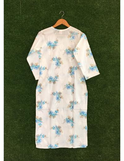 Chhangamal Hand Embroidered White Colour Cotton Chikankari Kurti Piece