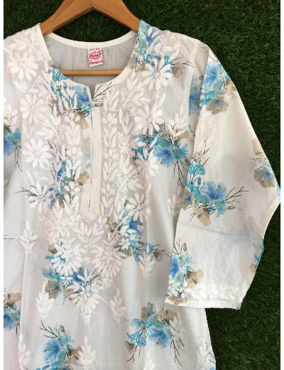 Chhangamal Hand Embroidered White Colour Cotton Chikankari Kurti Piece