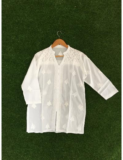 Chhangamal Hand Embroidered White Colour Cotton Chikankari Top