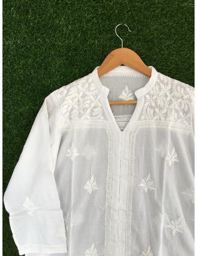 Chhangamal Hand Embroidered White Colour Cotton Chikankari Top