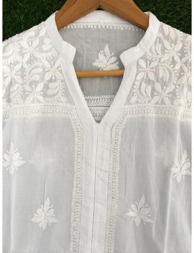 Chhangamal Hand Embroidered White Colour Cotton Chikankari Top